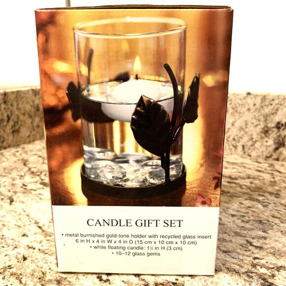 NIB Vintage Target Floating Candle Gift Set - Gold Leaf Holder w/Glass Gems 2001 - Picture 3 of 6